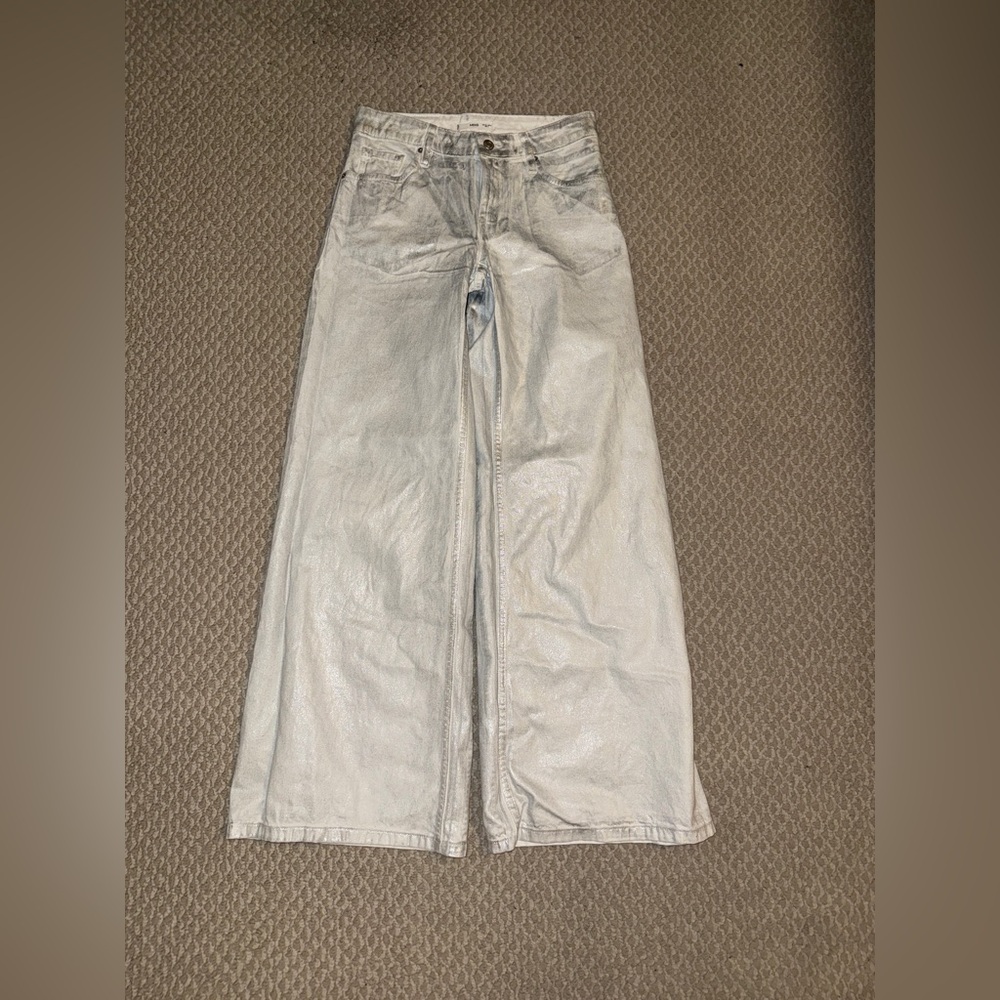MANGO Metallic Finish Wide Leg Jeans SIZE : - Picture 11 of 16